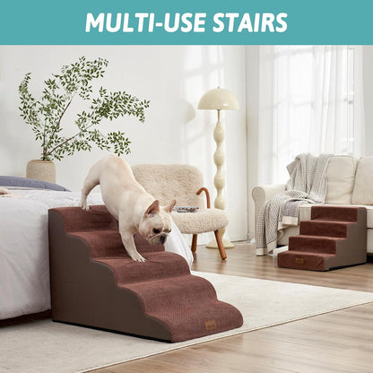 COZY KISS Extra Wide Dog Stairs with Tunnel, Foam Detachable Large Dog Step for Small Pet, Puppy or Cats, Medium Pet Ramp for High Bed, Couch, Sofa or Car, 19.7x33x22.4 inch, 5 Step, Beige