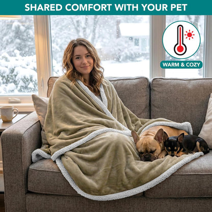 PetAmi Waterproof Dog Blanket for Couch, Large 60x40, Pee Proof Sherpa Fleece Reversible Pet Throw, Furniture Protector for Bed Sofa Kennel, Soft Washable Cover for Medium Dogs Cats, Grey Sherpa