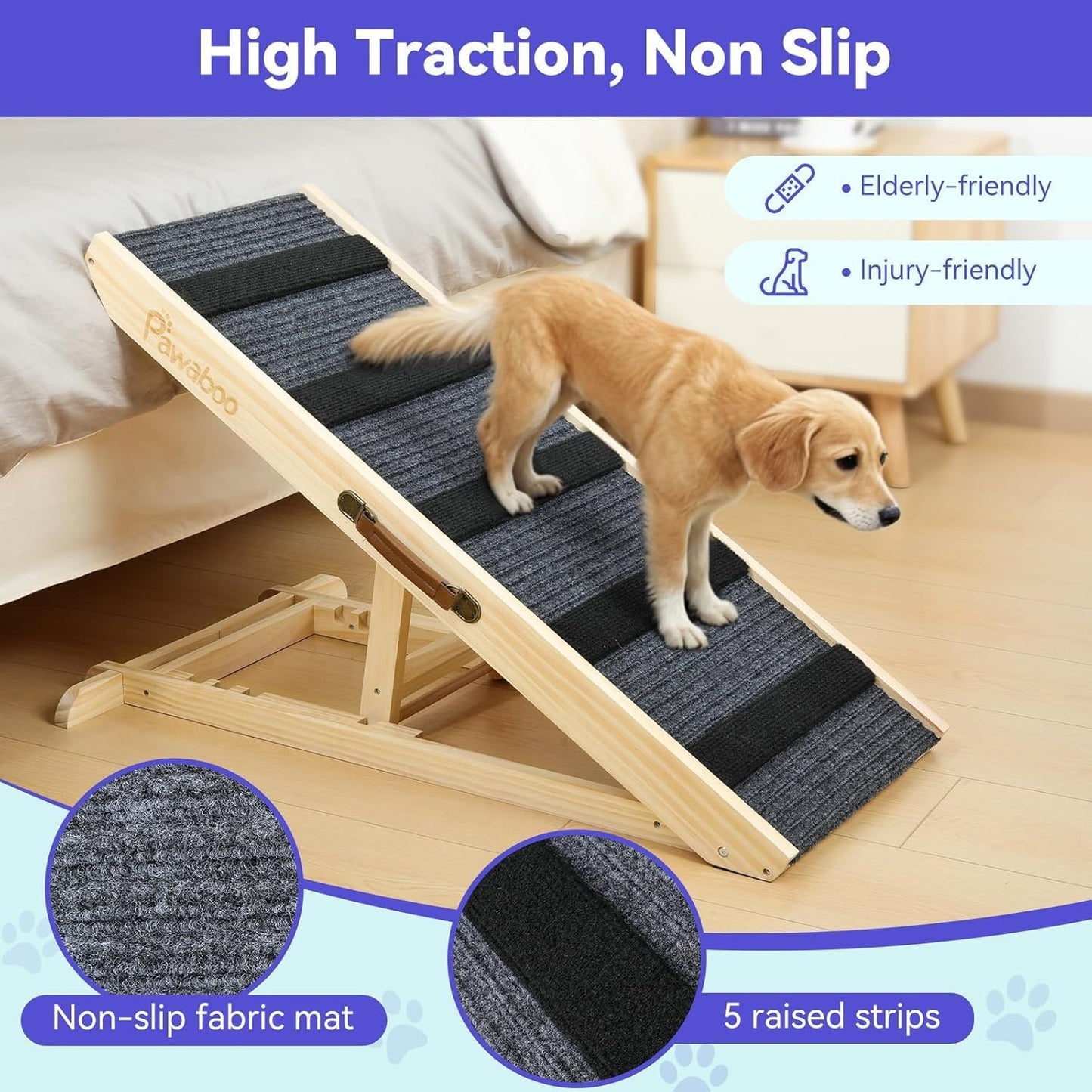 2026 Upgraded Dog Ramp for Couch, Foldable Small Dog Ramp for Sofa, 4 Adjustable Height from 13'' to 21", Portable Stable Pet Steps with Non-Slip Pad, Pet Ramps Use for Sofa Couch Stairs
