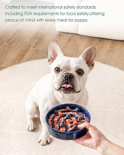 vancasso Slow Feeder Dog Bowl, 1.5 Cup Ceramic Slow Feeding Food Dish for Small and Medium Breed, Puzzle Dog Food Bowl for Fast Eater, Pink