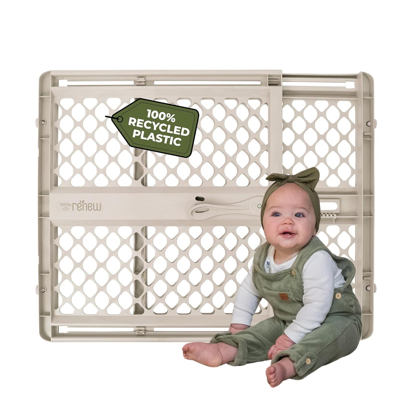 Toddleroo by North States - Renew 100% Recycled Plastic Baby Gate for Doorway; Sturdy for Indoor & Outdoor Use: Pressure Mounted, No Drill Gate; Made in USA; 26" to 42" Wide, 26" Tall; Pure White