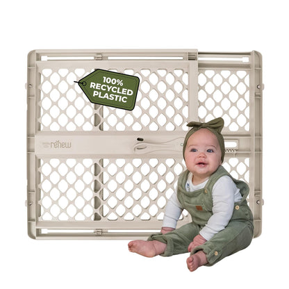 Toddleroo by North States - Renew 100% Recycled Plastic Baby Gate for Doorway; Sturdy for Indoor & Outdoor Use: Pressure Mounted, No Drill Gate; Made in USA; 26" to 42" Wide, 26" Tall; Pure White