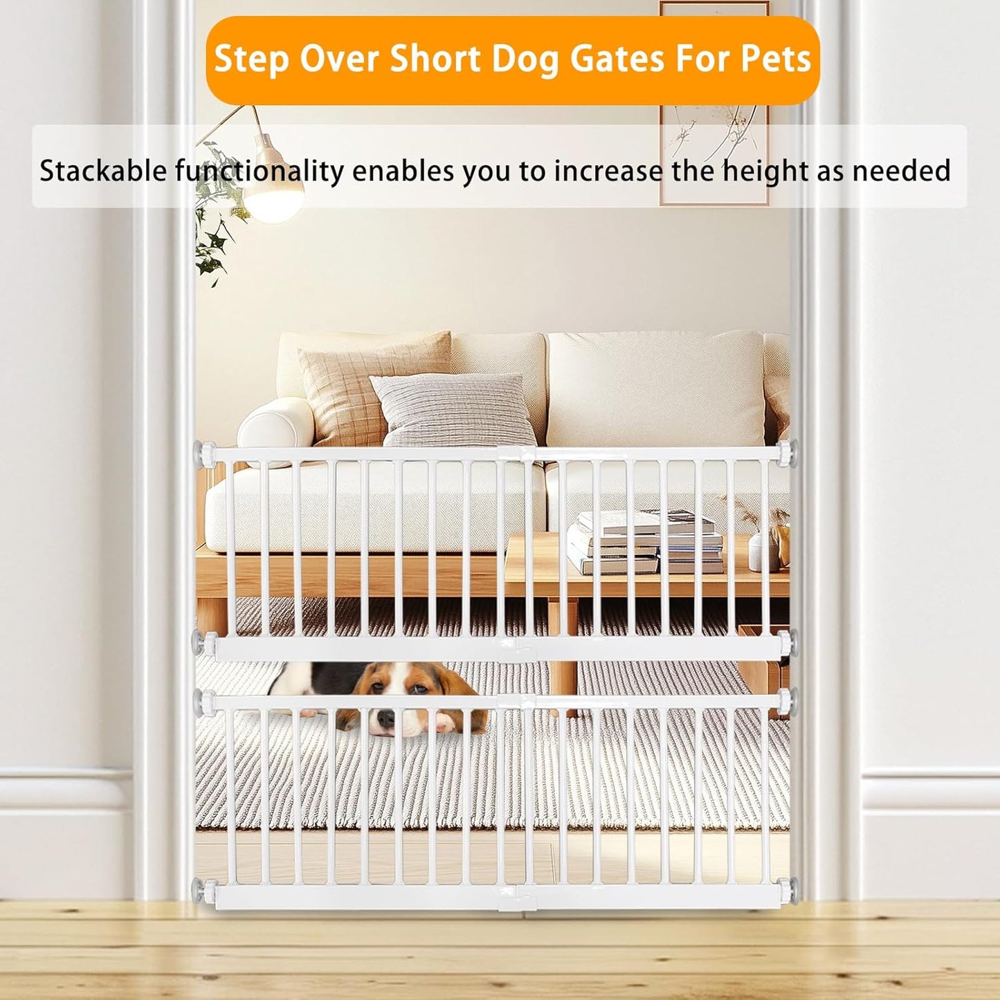 SHYUJAJIE Dog Gate for Small Dogs,Adjustable 18-48" Extra Wide Short Dog Gate for doorways,Low Pet Gate to Step Over for Stairs(White, 10" Height)