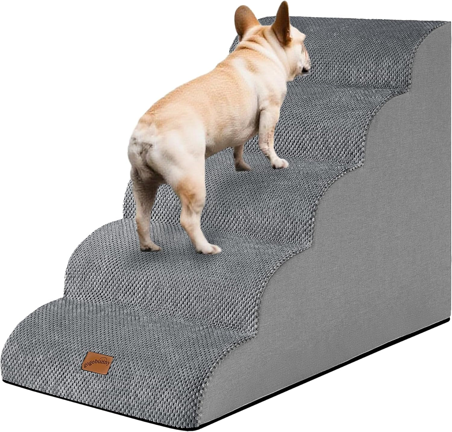 GoGoBunny Ramp Dog Stairs for Couch Sofa and Chair 15.7" H, 3-Step Pet Steps for Small Dogs and Cats, Non-Slip Waterproof Fabric Cover, Stable and Balanced Indoor Step, Pets Friendly, Grey