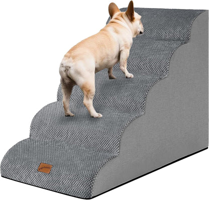 GoGoBunny Ramp Dog Stairs for Couch Sofa and Chair 15.7" H, 3-Step Pet Steps for Small Dogs and Cats, Non-Slip Waterproof Fabric Cover, Stable and Balanced Indoor Step, Pets Friendly, Grey
