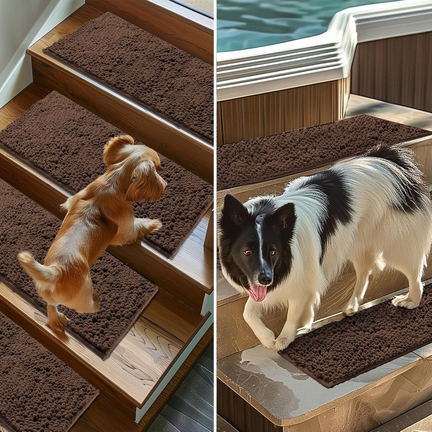Muddy Mat® Pack of 4 - Soft Chenille Stair Treads Non-Slip Reusable, Super Absorbent Stair Treads for Wooden Steps, Tile & Marble Floor, Easy to Install & Machine Washable - Grey 30'' x 7''