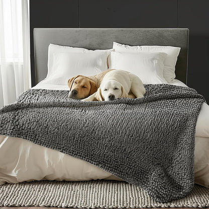 Muddy Mat® Dog Blanket - Chenille Water Absorption Blanket for Bed & Couch Cover for Dogs Washable, Anti-Slip Soft and Durable Furniture Protector for Dogs - Grey 52"x72"