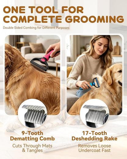 Tool, 2-In-1 Double-Sided Grooming Tool, Deshedding Dog Brush, Pet Shedding Remover Rounded-Tooth Comb For Painlessly Removing Knots And Loose Hair (Blue-Large)