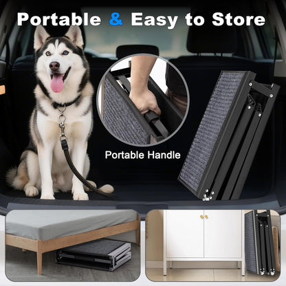 AQUILLA Dog Ramp for Car, 67" L x 17.3" W Foldable Portable Dog Ramp with Non-Slip Rug Surface, Outdoor Pet Ramp for Small & Large & Old Dogs, Get on SUV Car & Truck, Up to 250LBS