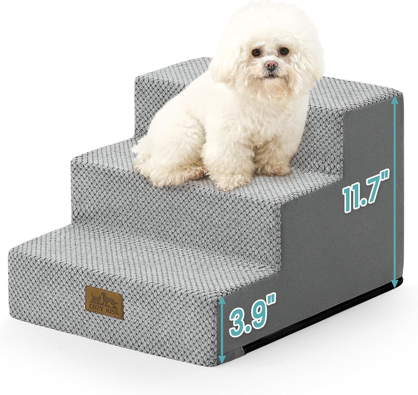 COZY KISS Dog Stairs for Small Dogs, 4 Tier Wider Pet Stairs for Couch and Beds, 17.7" H Non-Slip Dog Steps for Old Cats, Puppy, Small Medium Dogs, 17.7x23.6x17.7 inch, Beige