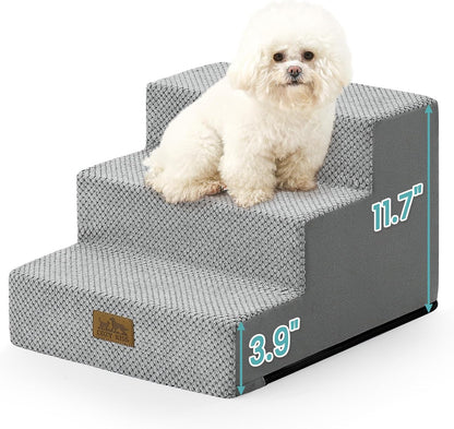 COZY KISS Dog Stairs for Small Dogs, 4 Tier Wider Pet Stairs for Couch and Beds, 17.7" H Non-Slip Dog Steps for Old Cats, Puppy, Small Medium Dogs, 17.7x23.6x17.7 inch, Beige