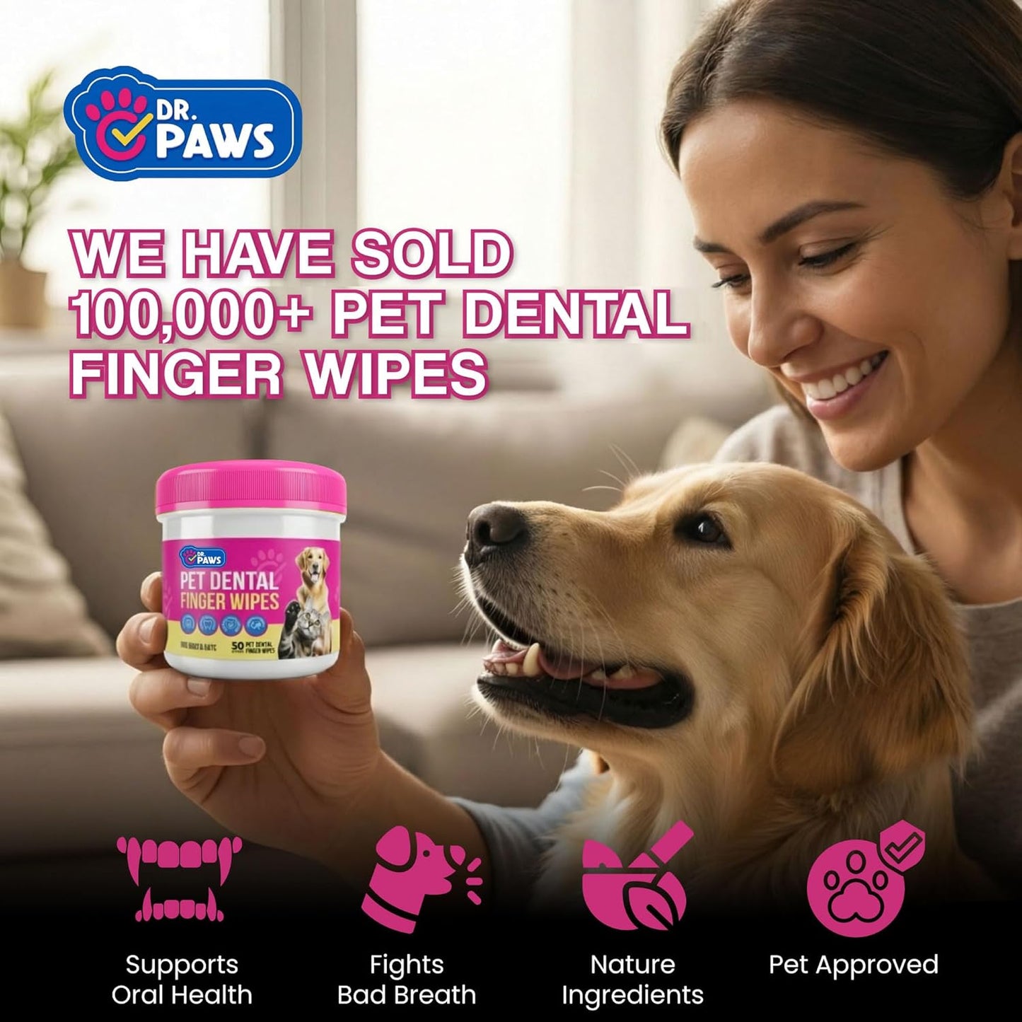 Pet Dental Finger Wipes - Natural Ingredients, Easy to Use Dog Teeth Cleaning Wipes for Effective Dog Teeth Cleaning - Ideal Dog Dental Wipes for Optimal Oral Hygiene