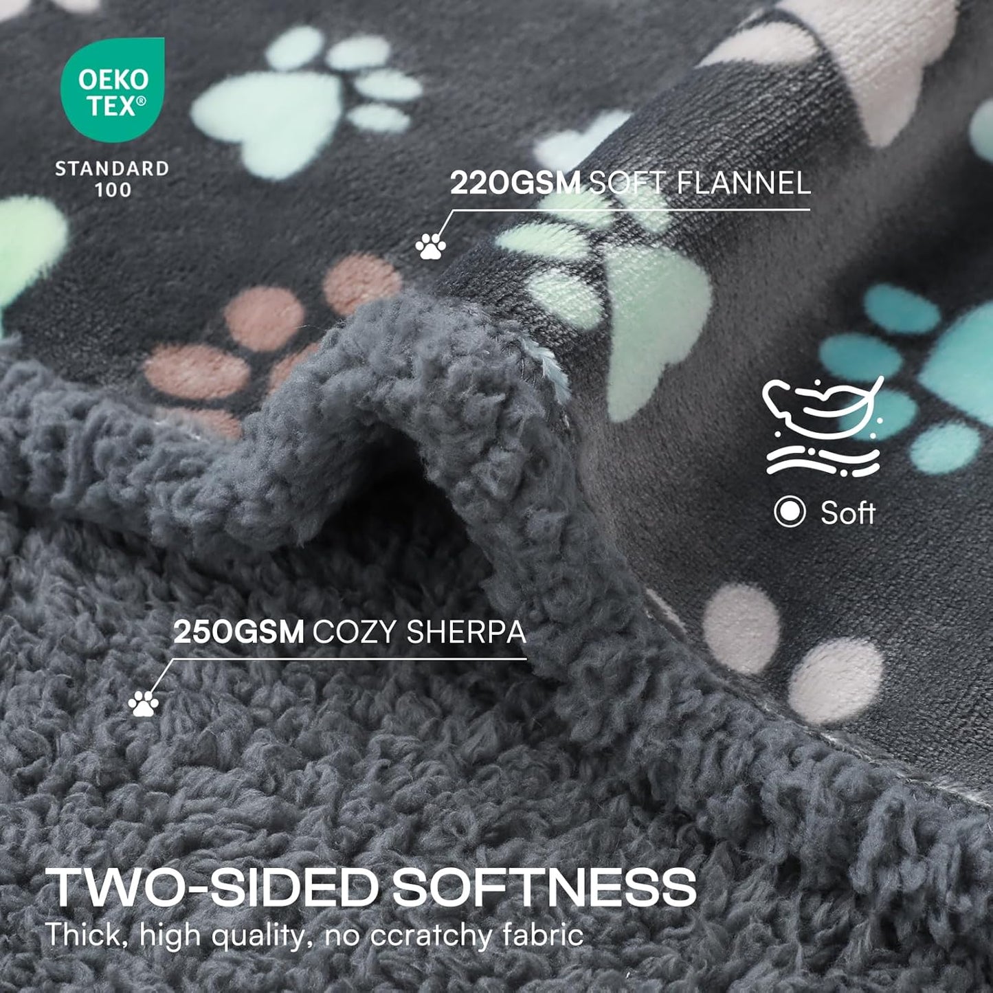 Luciphia Waterproof Pet Blankets for Couch Sofa Bed Cover Cat Liquid Pee Proof Washable Soft Fluffy Large Dog Blanket Reversible Furniture Protection Puppy Grey Paw Thicken Small（40" x 28"）