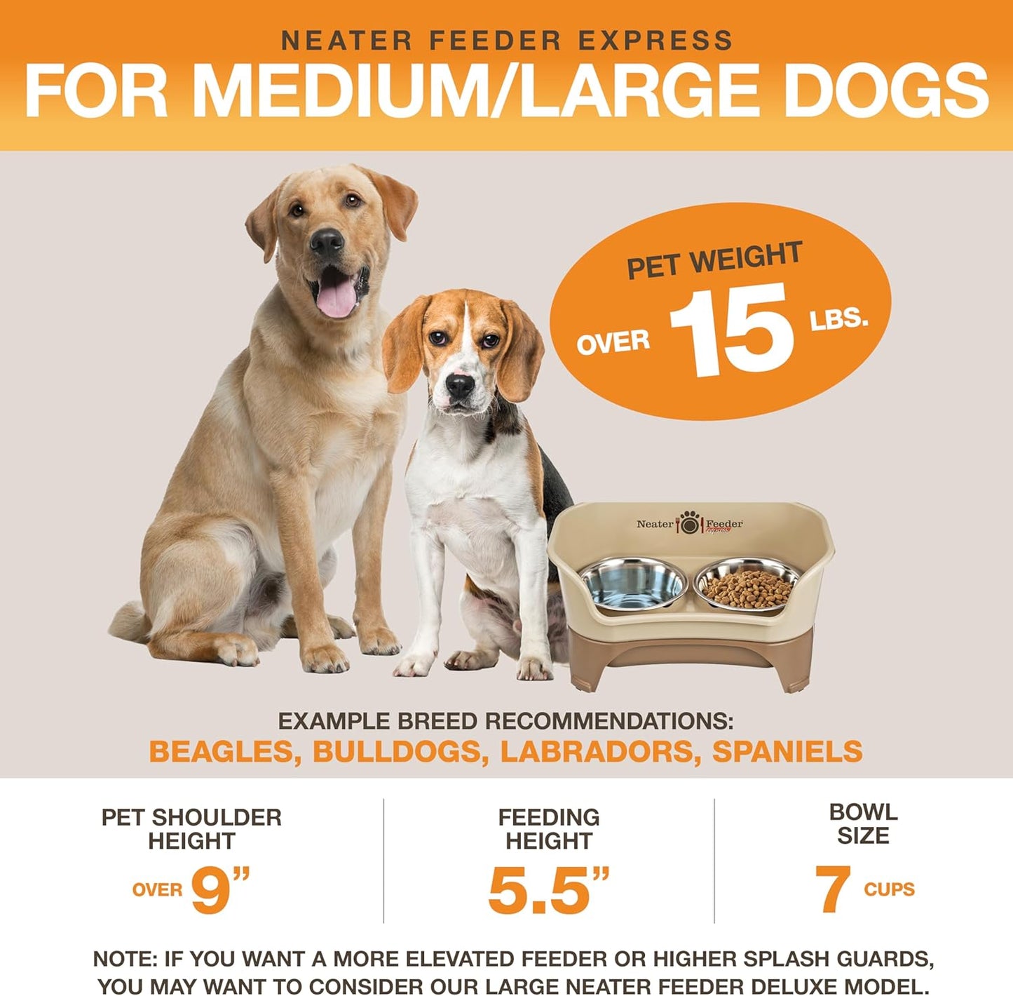 Neater Feeder Express Mess Proof Dog Bowls Elevated for Small Breeds under 15 Lb, Made in USA, No Spill Raised Dog Food Bowl Stand, Stainless Steel Food and Water Bowl Set, Feeding Station, Cappuccino