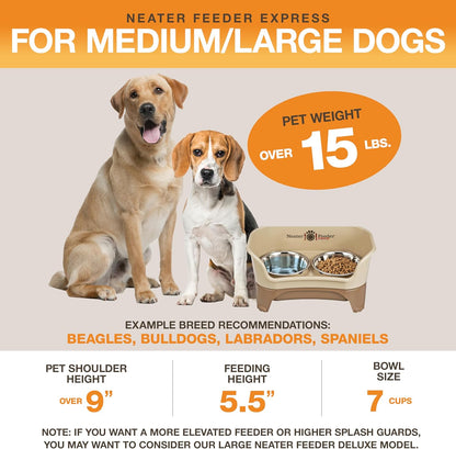 Neater Feeder Express Mess Proof Dog Bowls Elevated for Small Breeds under 15 Lb, Made in USA, No Spill Raised Dog Food Bowl Stand, Stainless Steel Food and Water Bowl Set, Feeding Station, Cappuccino