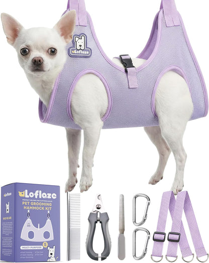 Loflaze Dog Grooming Hammock Harness for Dogs & Cats with Pet Nail Clipper Trimmer - Cat Hanger Sling for Trimming Clipping Nails- Dog Hammock Restraint Bag for Small Medium Large pet （ Grey S ）
