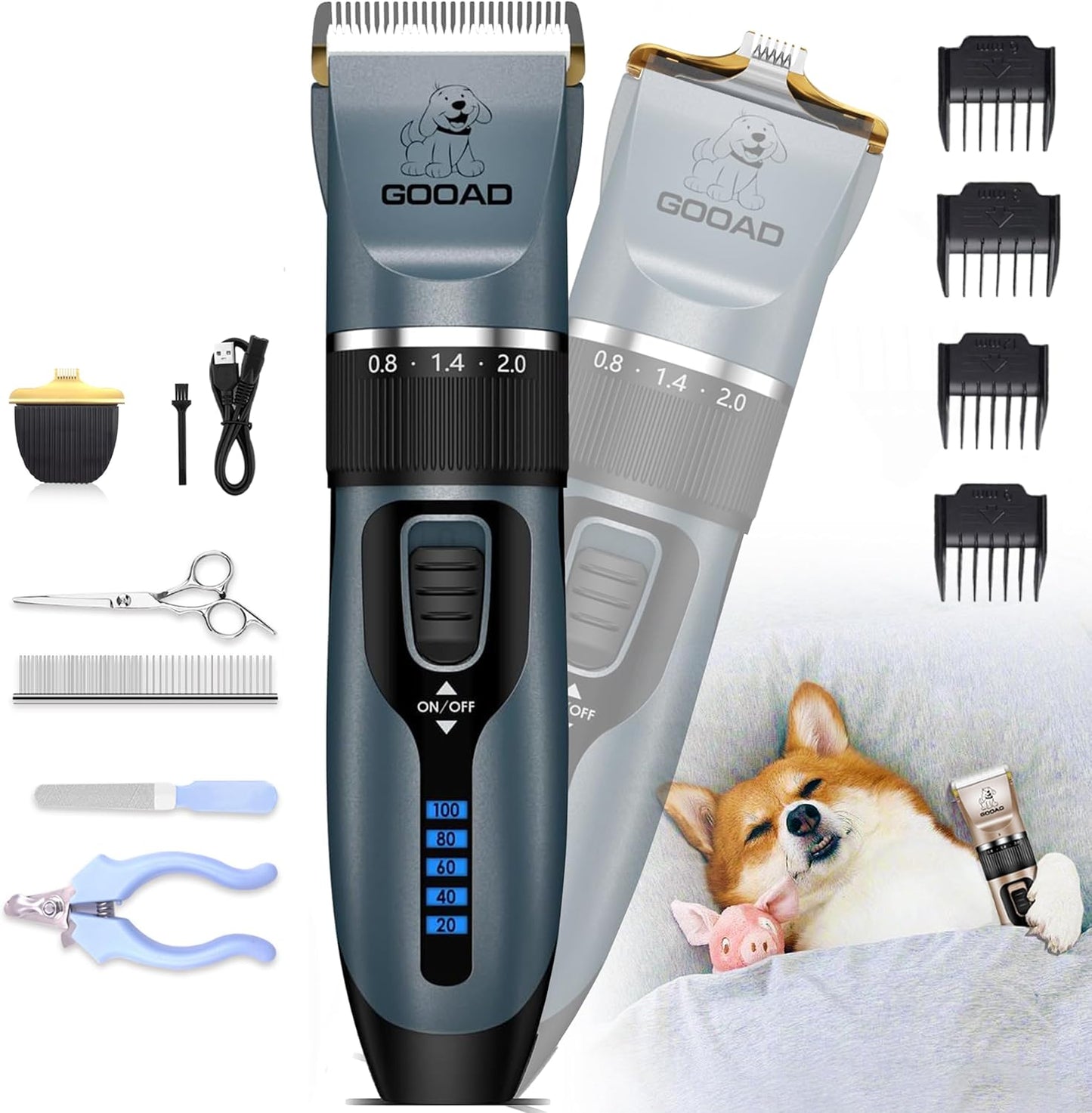 Dog Clippers for Grooming,Dog Grooming Kit for Heavy Thick Hair&Coats/Low Noise Rechargeable Cordless Hair Trimmer/Pet Shaver with Paw Trimmer for Small & Large Dogs Cats