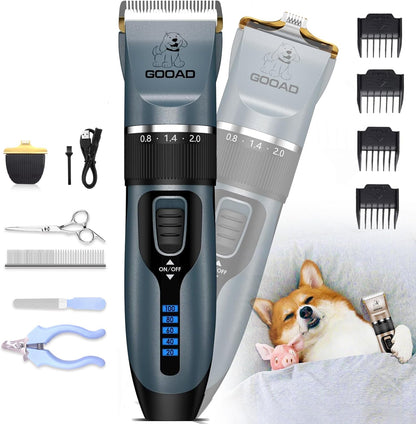 Dog Clippers for Grooming,Dog Grooming Kit for Heavy Thick Hair&Coats/Low Noise Rechargeable Cordless Hair Trimmer/Pet Shaver with Paw Trimmer for Small & Large Dogs Cats