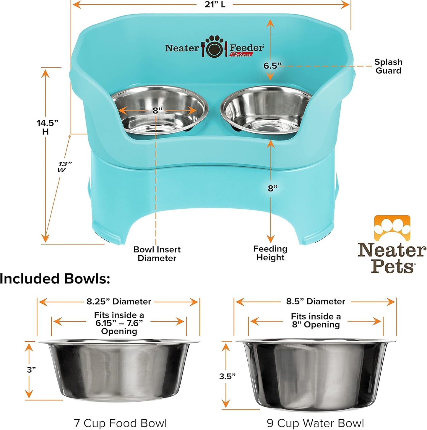 Neater Pet Brands Neater Feeder Deluxe Mess Proof Dog Bowls Elevated for Large Dogs Over 40 lbs, Made in USA, No Spill Raised Dog Food Bowl Stand Feeding Station, Food and Water Bowl Set, Black