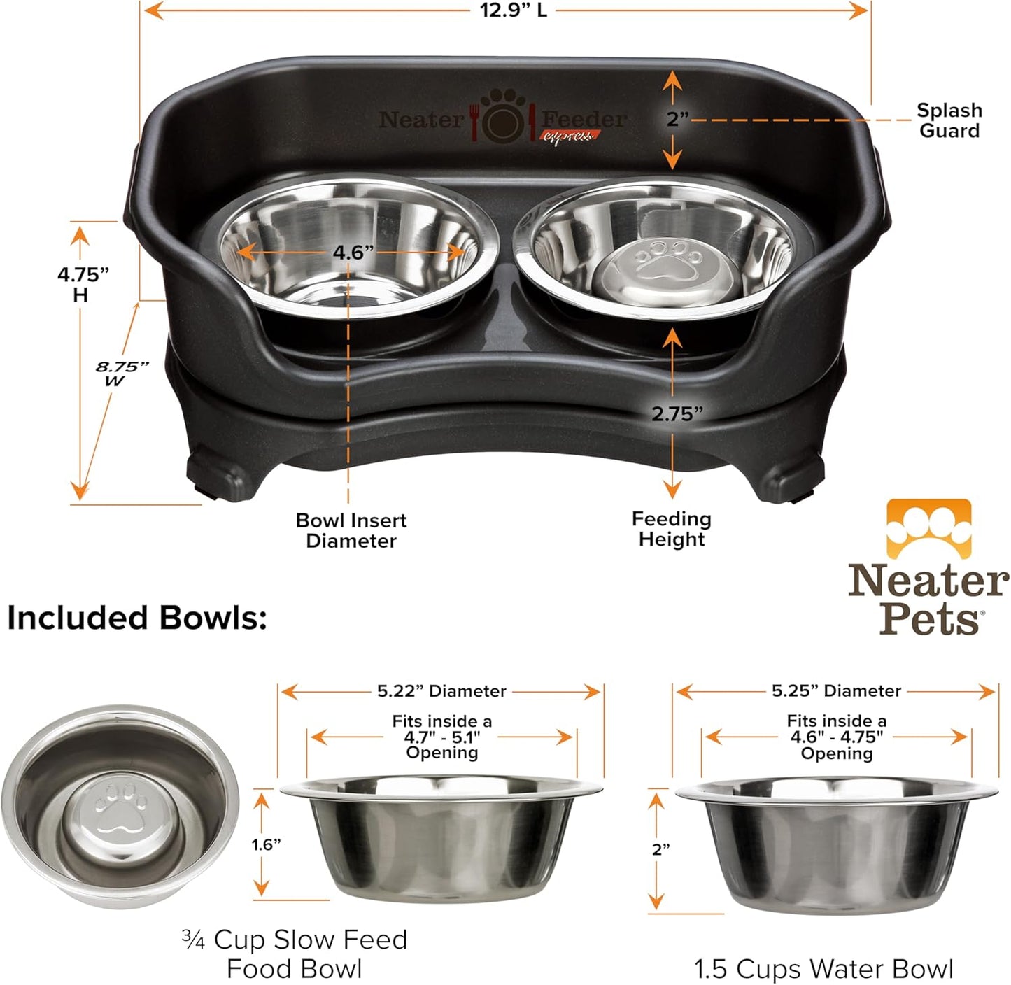 Neater Feeder Express Mess Proof Dog Bowls Elevated for Small Breeds under 15 Lb, Made in USA, No Spill Raised Dog Food Bowl Stand, Stainless Steel Food and Water Bowl Set, Feeding Station, Cappuccino