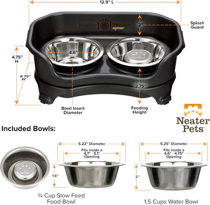 Neater Feeder Express Mess Proof Dog Bowls Elevated for Small Breeds under 15 Lb, Made in USA, No Spill Raised Dog Food Bowl Stand, Stainless Steel Food and Water Bowl Set, Feeding Station, Cappuccino