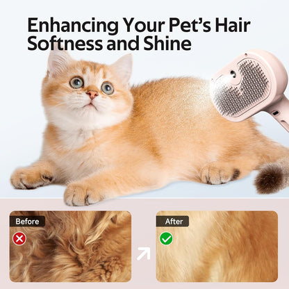 Pet Grooming Brush with Electronic Mist Spray - Gentle Deshedding Tool for Cats & Dogs, Pet Steam Brush，Reduces Shedding, Soft Bristles, Promotes Healthy Coat-Comes with a hair smoothing comb-White