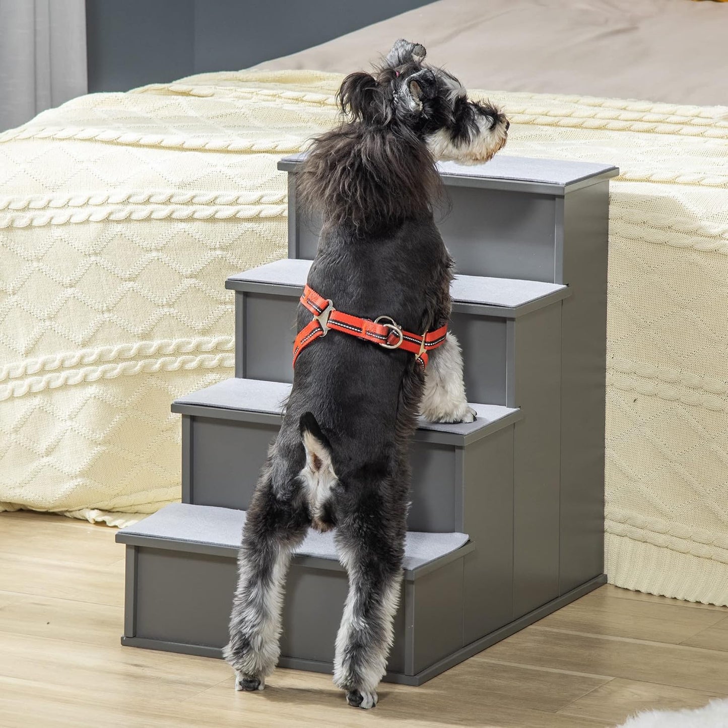 PawHut Pet Stairs, Small Pet Steps with Cushioned Removable Covering for Dogs and Cats Up to 22 Lbs., Natural
