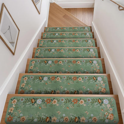 OJIA Floral Stair Treads Non-Slip Carpet Stair Treads for Wooden Steps Indoor 15PCS 30"x8" Stair Runner Stair Mats Staircase Step Treads for Kids, Elders and Dogs, Stair Covers, Black