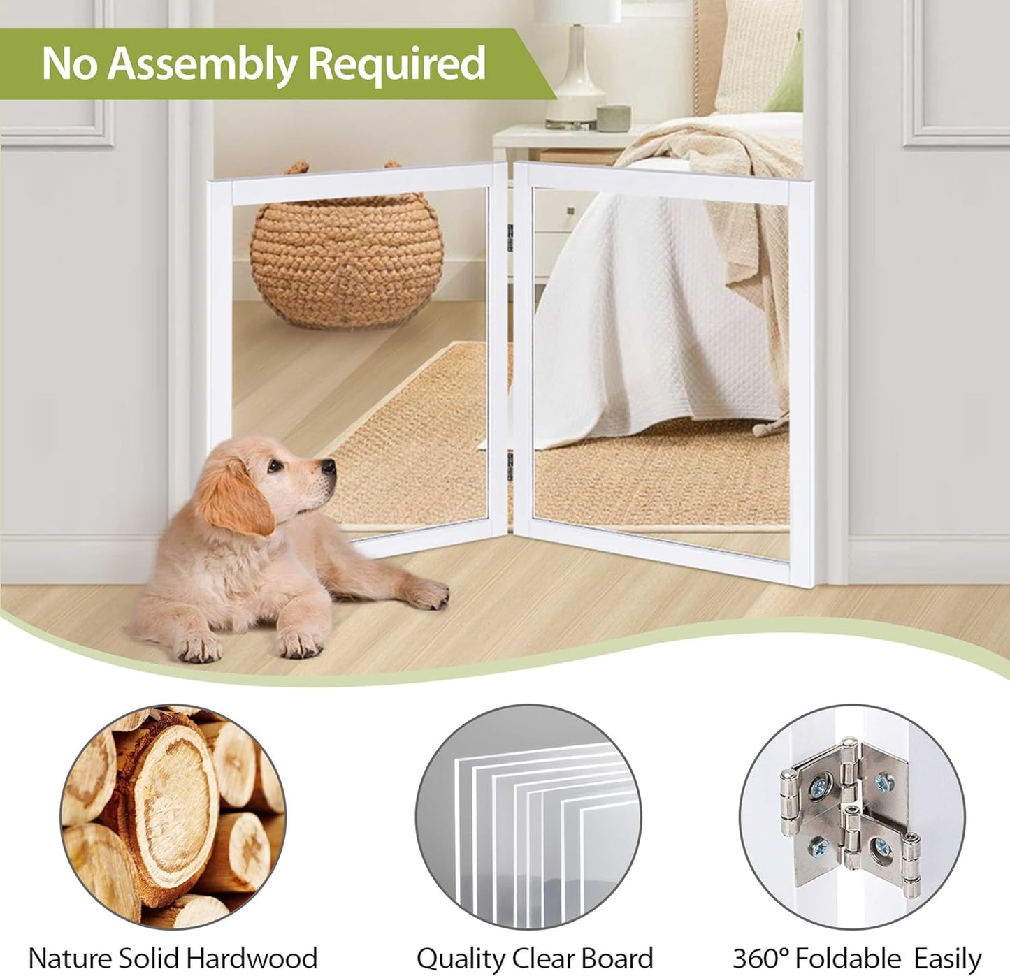 LZRS Clear Dog Gate for Indoor Use - Transparent Pet Fence with Solid Hardwood and Plastic Board, Stylish & Durable freestanding Pet Gate for Doorways, Stairs and Hallways-2 Panel Cherry