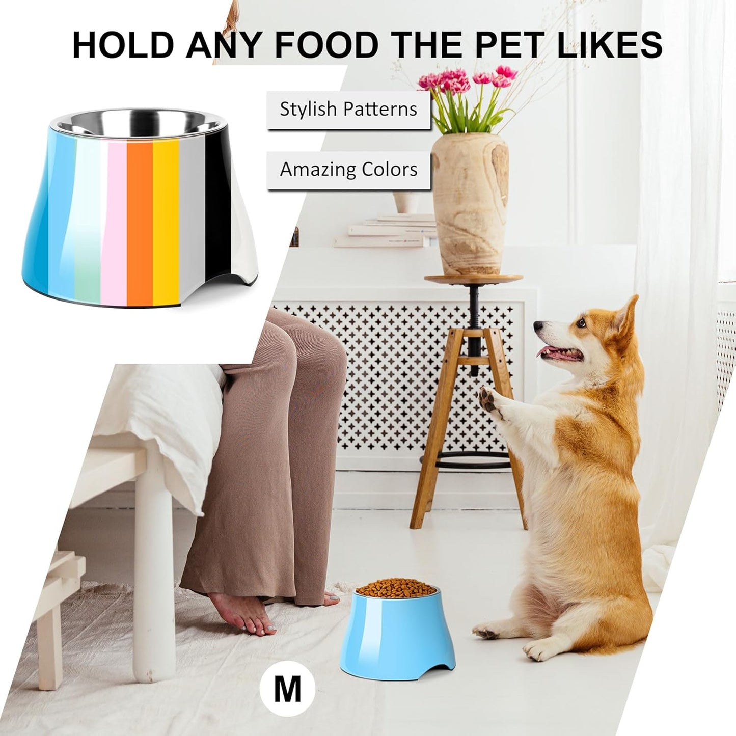 Dog Bowls,Cone Friendly Non Slip Single Dog Bowl with Stainless Steel Inner, Raised Bowls for Small Dogs Spaniel Dogs Long Ear, High Capacity, M/2 Cup Pink
