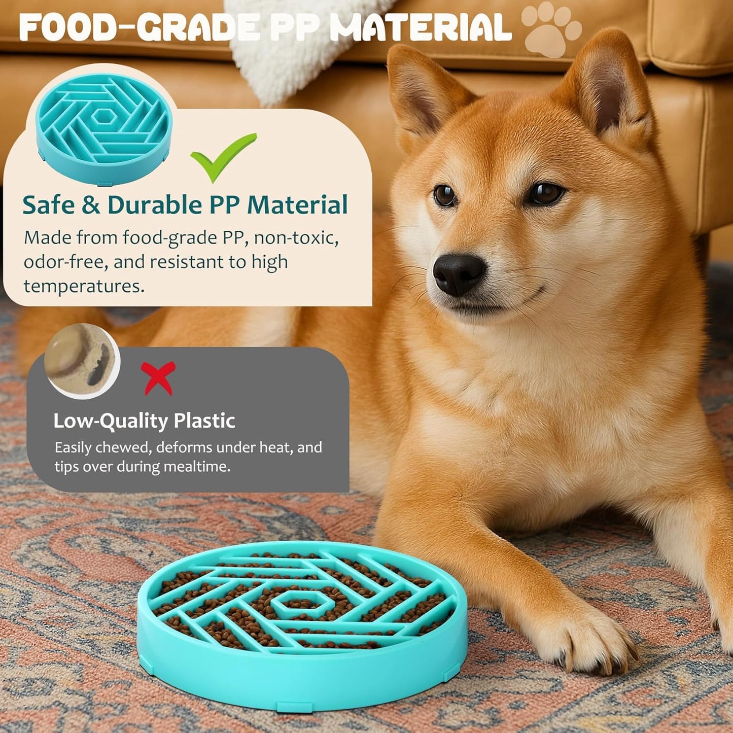 WHIPPY Slow Feeder Dog Bowl, Puzzle Maze Design to Slow Down Eating, 3-Cup Capacity, Anti-Gulping Food Bowl for Medium & Large Dogs,Black