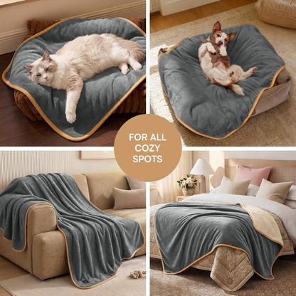 Luciphia Waterproof Bed Blanket Washable,Soft Sherpa Fleece Puppy Reversible Throw Blankets for Small Dog Cat,Furniture Cover Protector Couch Bed from Liquid Pee and Pet Fur, Light Grey, 40" x 28"