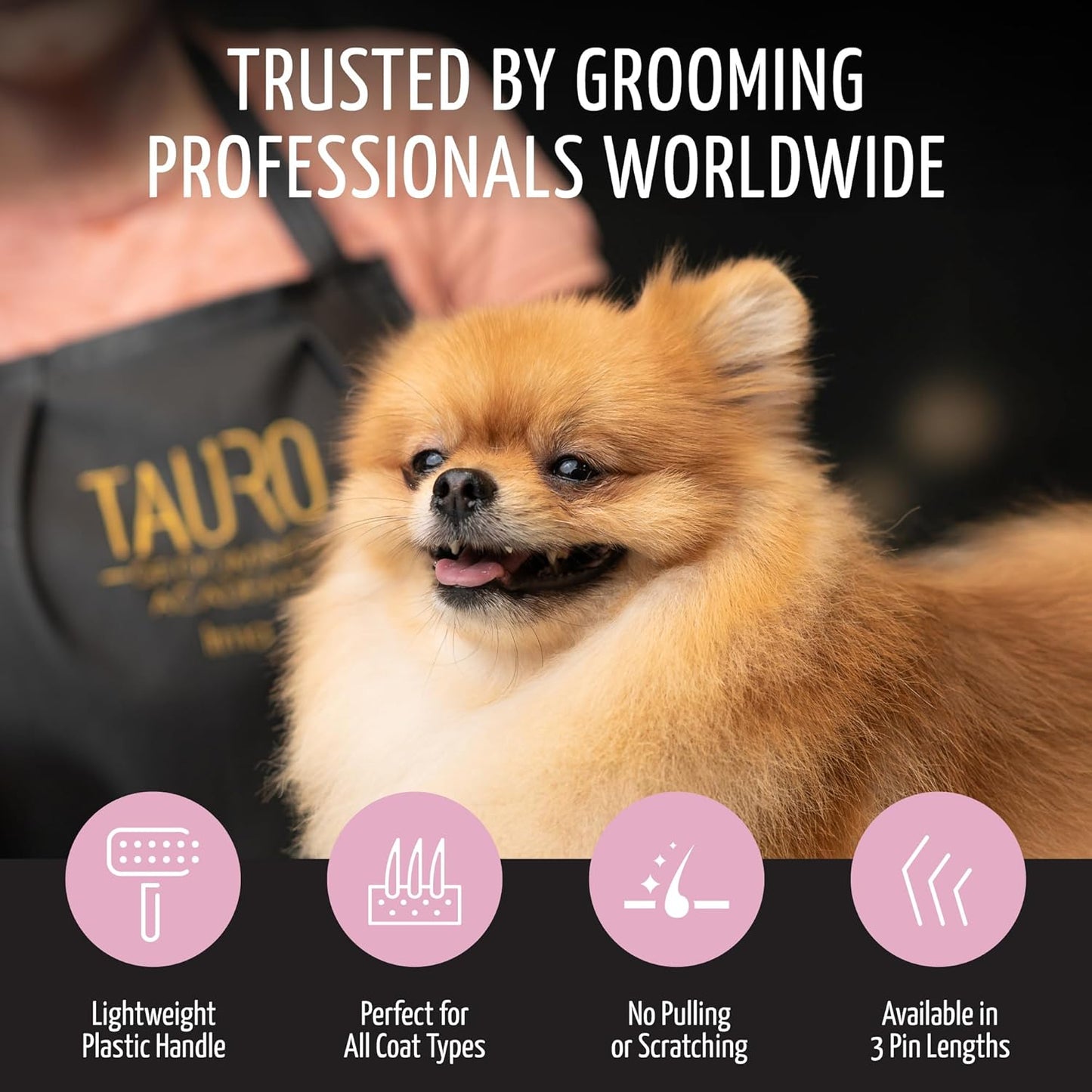 Tauro Pro Line Deshedding Slicker Brush for Dogs & Cats, Soft Pins for Gentle Dematting & Detangling, Grooming Tool for Long & Wavy Coats, Ideal for Spaniels, Non-Slip Grip, Purple, Large Size (L)