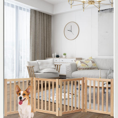 LZRS 2-Panel Wooden Free Standing Foldable Dog Gate Indoor – Solid Hardwood 24" High, Step-Over Safety Pet Gate for Doorways, Stairs & Small Spaces - Indoor Use, White