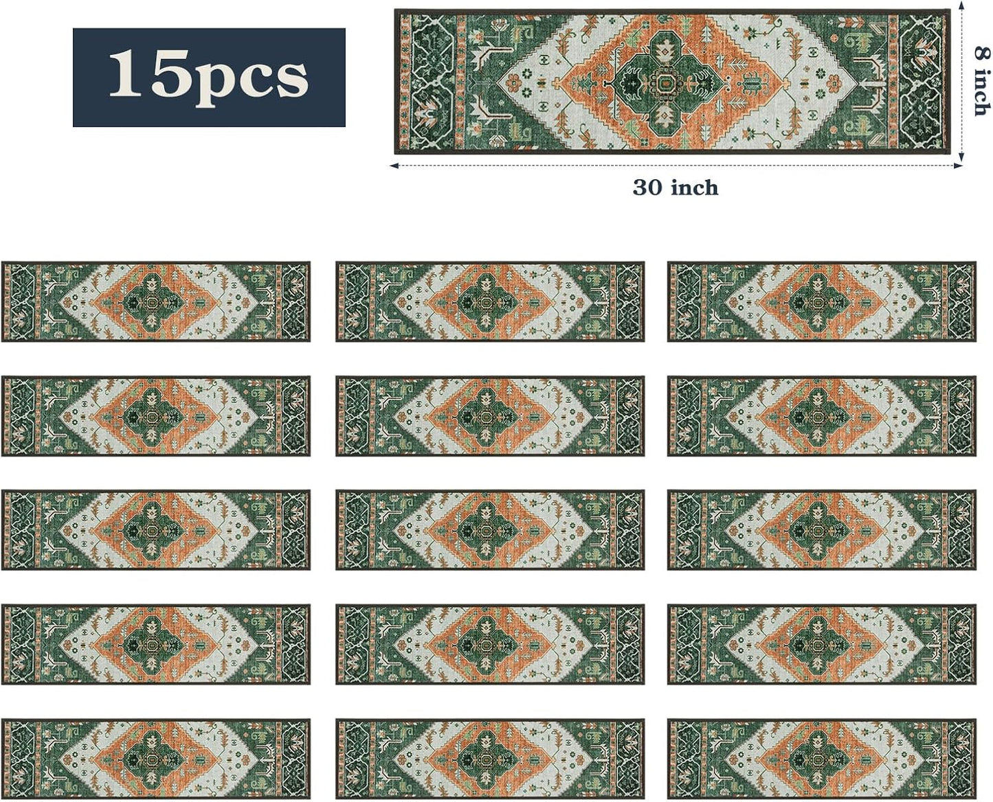 Lahome Stair Treads Non Slip 15 Pack 8" X 30" Stair Treads for Wooden Steps, Washable Self Adhesive Stair Runners Stain Resistant Stair Carpet, Edging Staircase for Kids Elders and Dogs Dorie, Taupe