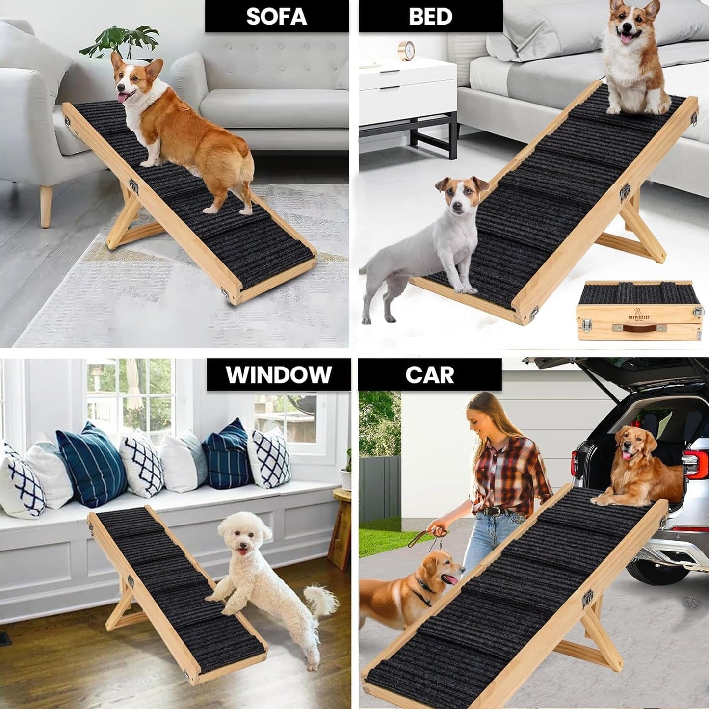 2026 Upgraded Adjustable Dog Ramp for Bed & Couch - Foldable Portable Pet Ramp for Car, Heavy-Duty (Supports Up to 60 lb) Pet Steps with Non-Slip Surface
