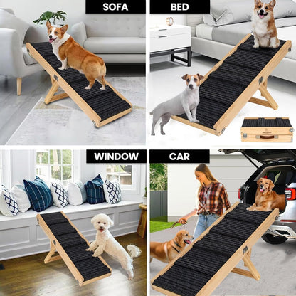 2026 Upgraded Adjustable Dog Ramp for Bed & Couch - Foldable Portable Pet Ramp for Car, Heavy-Duty (Supports Up to 60 lb) Pet Steps with Non-Slip Surface