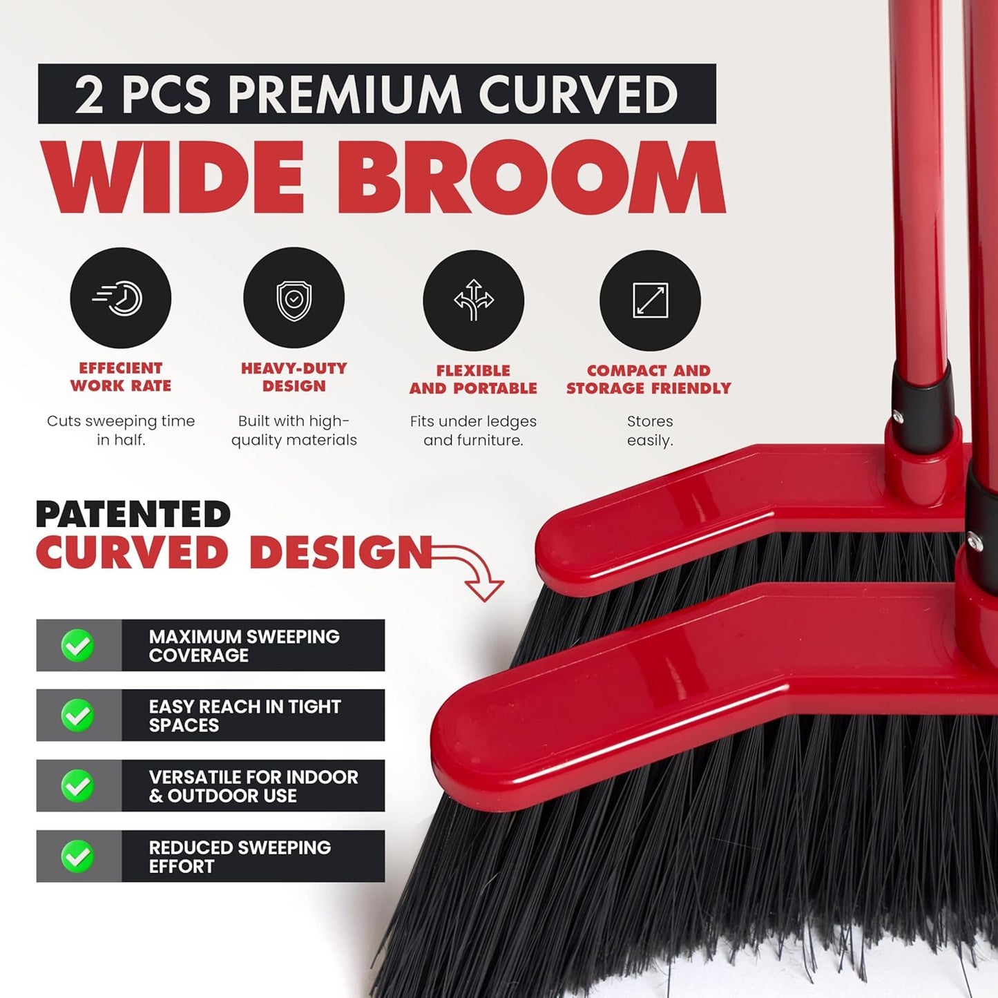 Da Vinci Angle Broom Dustpan Combo Set – Pack of 2, 16" Curved Head, 52" Adjustable Telescopic Handle, Soft PVC Bristles, Indoor Outdoor Broom and Dustpan Set for Kitchen, Pet Hair, Dust & Debris