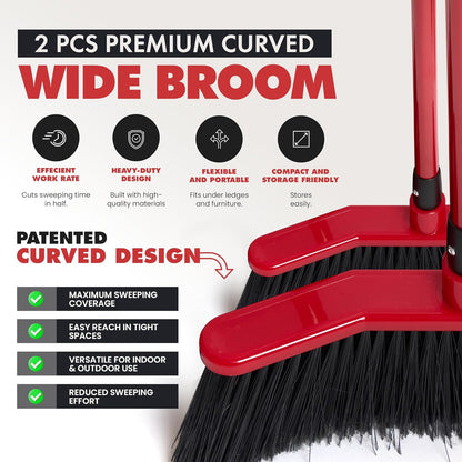 Da Vinci Angle Broom Dustpan Combo Set – Pack of 2, 16" Curved Head, 52" Adjustable Telescopic Handle, Soft PVC Bristles, Indoor Outdoor Broom and Dustpan Set for Kitchen, Pet Hair, Dust & Debris