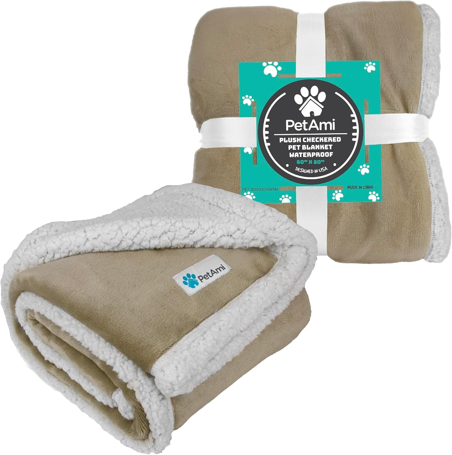 PetAmi Waterproof Dog Blanket for Couch, Large 60x40, Pee Proof Sherpa Fleece Reversible Pet Throw, Furniture Protector for Bed Sofa Kennel, Soft Washable Cover for Medium Dogs Cats, Grey Sherpa