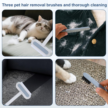 Pet Hair Removal Tool & 2 Cleaning Brushes, Multifunctional Pet Hair Remover Reusable Washable Dog Cat Fur Cleaning Broom for Carpet Sofa Furniture Window Tile