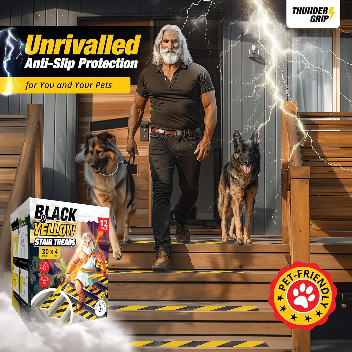 THUNDER GRIP Glow in the Dark 30" x 6"-12-Pack Weather Resistant Outdoor Stair Treads 80-Grit