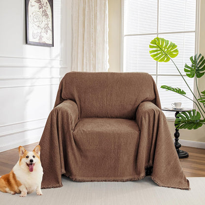 MYSKY HOME Couch Cover for Dogs, Washable Couch Covers, Non Slip Sofa Cover, Couch Cover 2 Cushion Sofa Dogs Furniture Protector with Tassels, Chenille Sofa Slipcover for Pets, 71"x118", Dark Grey