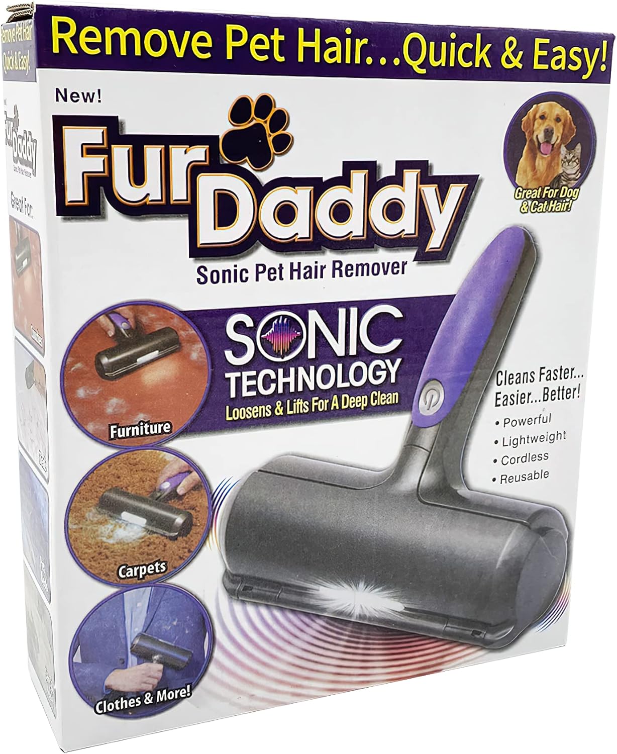 NC Furdaddy Sonic Pet Hair Remover Roller Dog Hair Remover, Cat Hair Remover, Pet Hair Remover