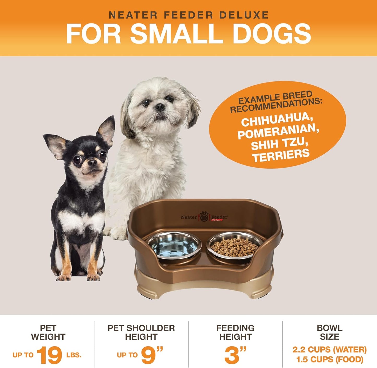 Neater Pet Brands Neater Feeder Deluxe Mess Proof Dog Bowls Elevated for Large Dogs Over 40 lbs, Made in USA, No Spill Raised Dog Food Bowl Stand Feeding Station, Food and Water Bowl Set, Black