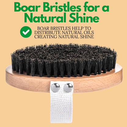 GranNaturals Soft Bristle Dog Brush for Short Haired Dogs & Cats w/Strap - Wooden Handle & Gentle Boar Bristles for Deshedding, Smoothing and Grooming Pet Hair Fur to Give Naturally Shiny Coat