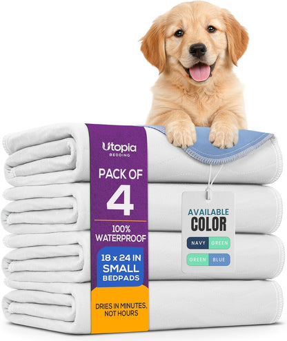 Utopia Bedding Washable Pee Pads for Dogs 34" x 36" (Pack of 4), Waterproof Incontinence Bed Pads for Adults, Elderly and Kids, Heavy Absorbency Pet Training Pads for Sofa and Couch (Green, Blue)