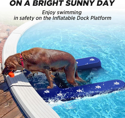 Inflatable Dock Platform, Medium Dog Boat Ramp Floating Non-Slip Oxford and PVC with Small Water Ramp for Dogs Pool, Dock, Lake with Traction Rope, Manual Air Pump (3.2ft x 2.2ft x 4in) M01