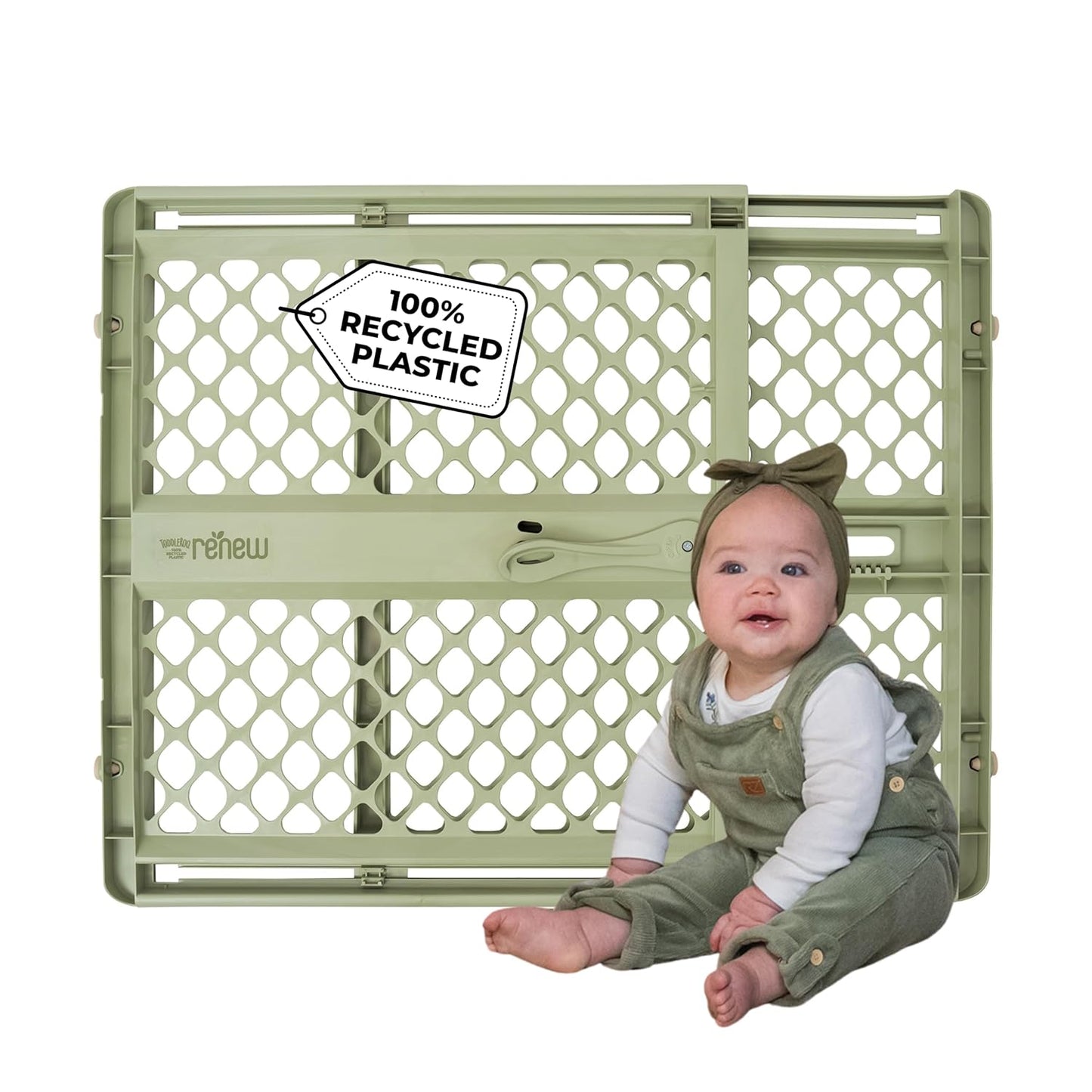 Toddleroo by North States - Renew 100% Recycled Plastic Baby Gate for Doorway; Sturdy for Indoor & Outdoor Use: Pressure Mounted, No Drill Gate; Made in USA; 26" to 42" Wide, 26" Tall; Pure White
