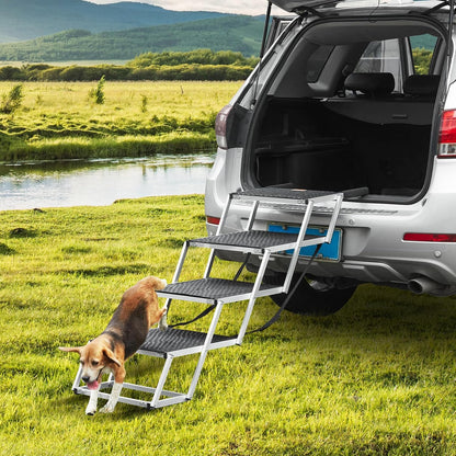VEVOR 4-Step Dog Car Steps, Folding Dog Ramp with Nonslip Surface, Portable Pet Steps in Aluminum for Car, SUV and Truck, Supports up to 250 lbs